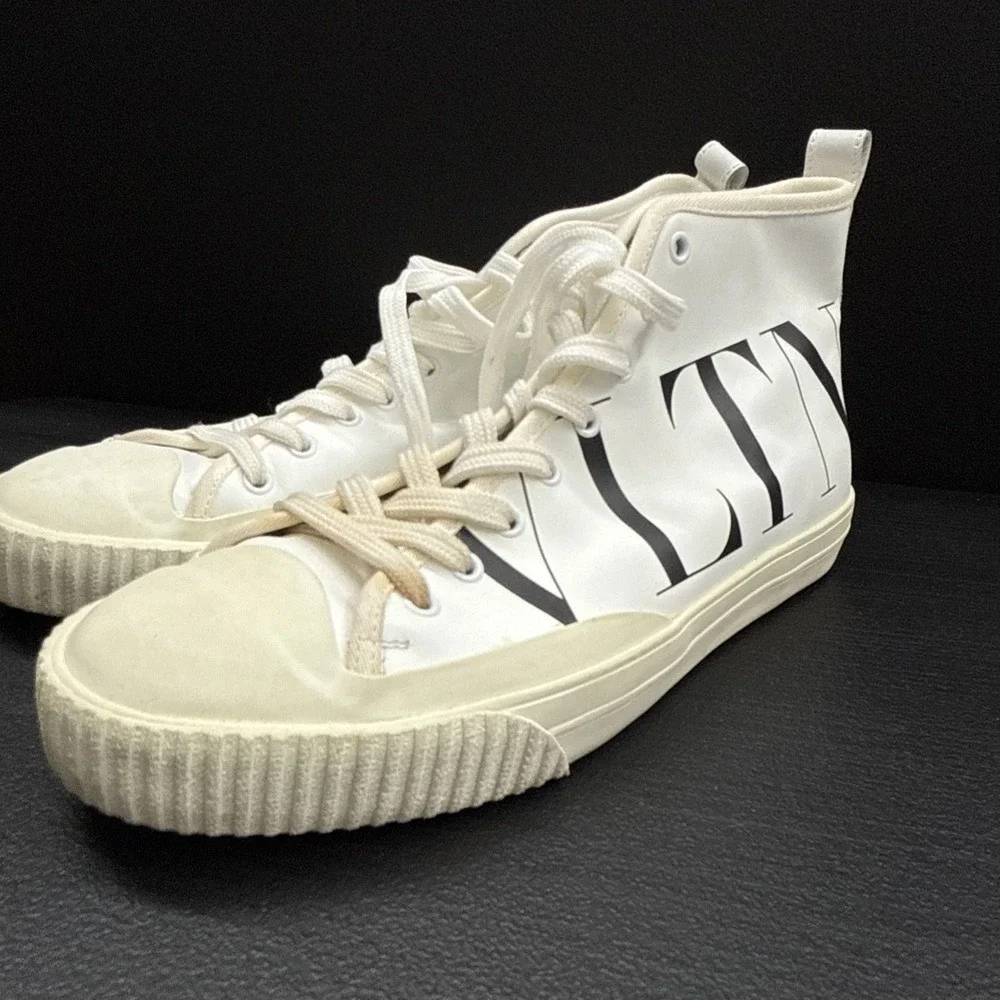 Valentino Garavani VLTN Print White Leather High-Top Sneakers Size 42  — US 8.5
